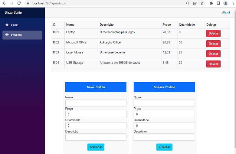 Blazor - CRUD básico com SQLite