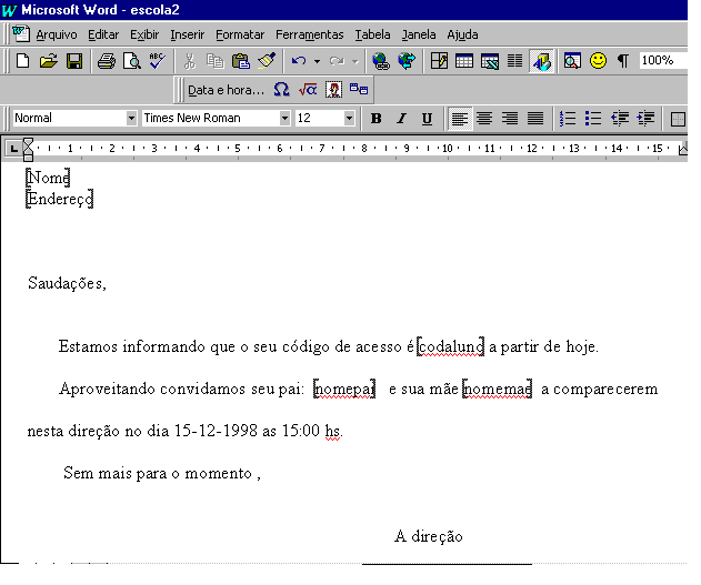Texto com indicadores no Word.